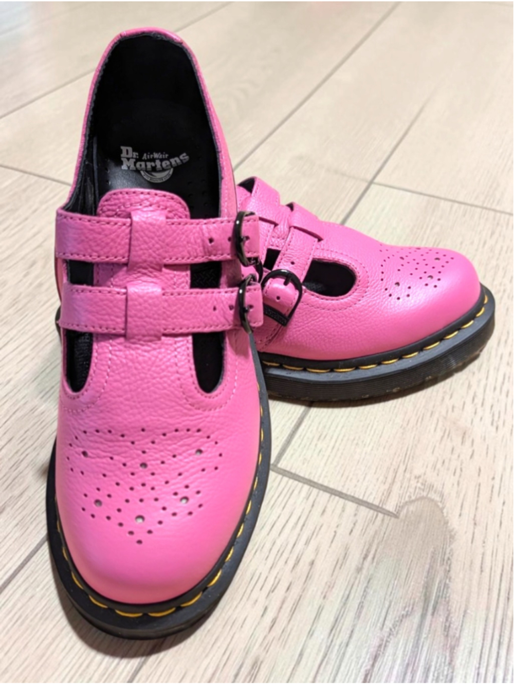 Women's Dr. Martens Pink Leather T-Bar Mary Jane Shoes Size 7